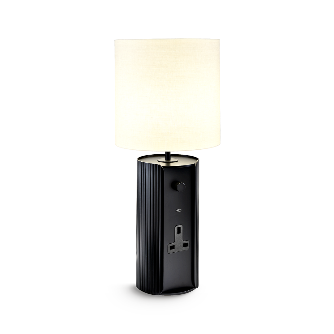 ct-12-tl-cv3-bl-primary Modern black table lamp with reeded detail TKR03 - Image 1