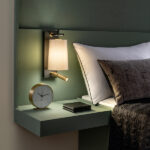 Modern brass reading light with fabric shade RBR14 - Image 2