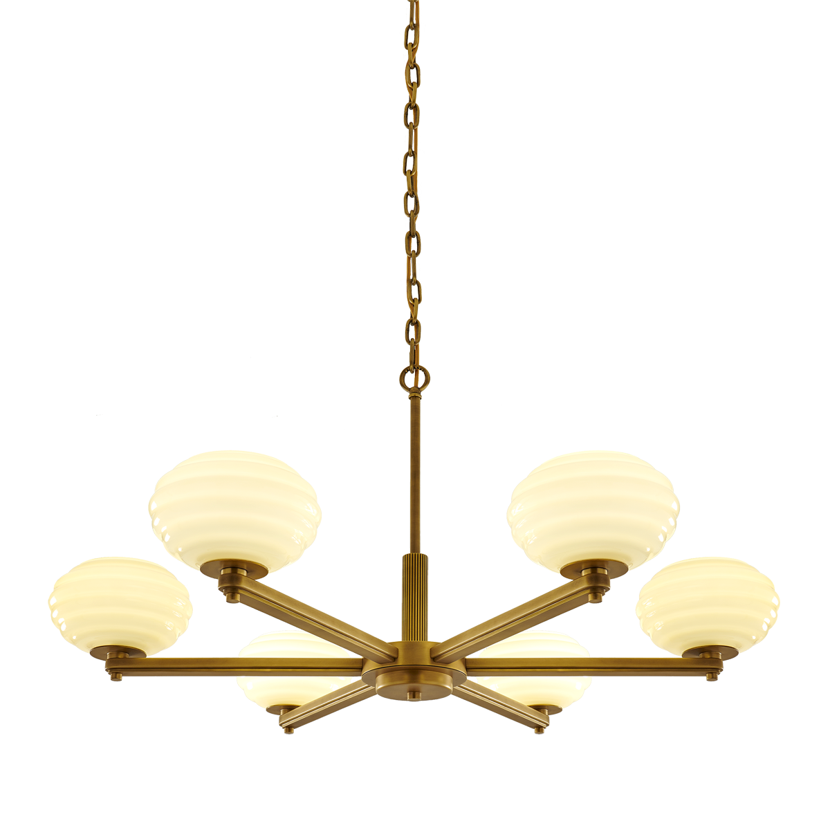 ht-76-6-abr-primary Modern brass chandelier with reeded detail CBR01 - Image 1