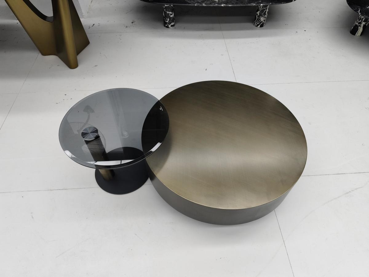 CT1063-1 Round Coffee Table Set (Brass & Glass) - Image 1