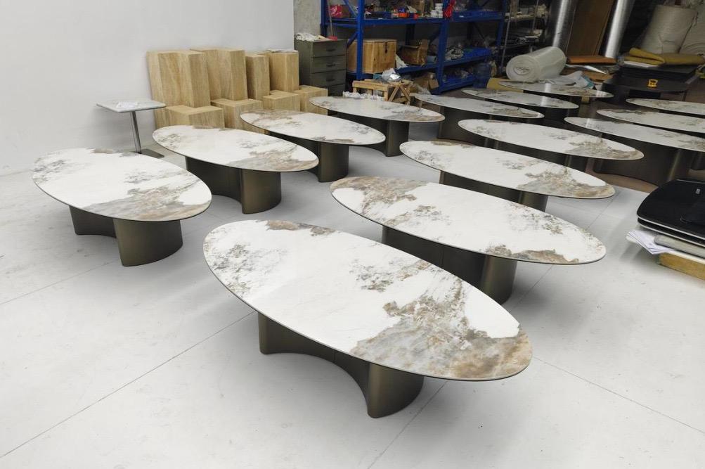 image Oval & Round Nesting Coffee Table Set (Marble & Bronze) - Image 1